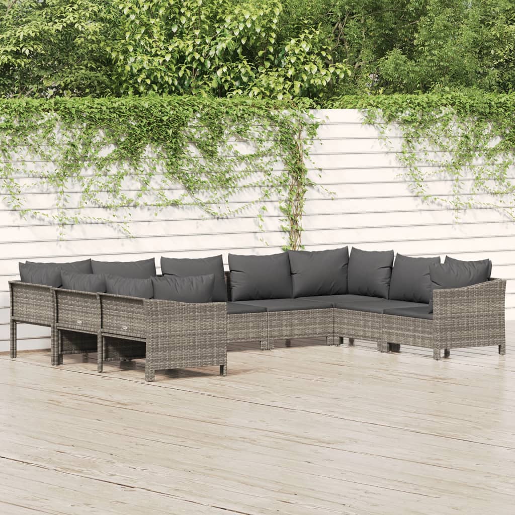 vidaXL 9 Piece Garden Lounge Set with Cushions Grey Poly Rattan