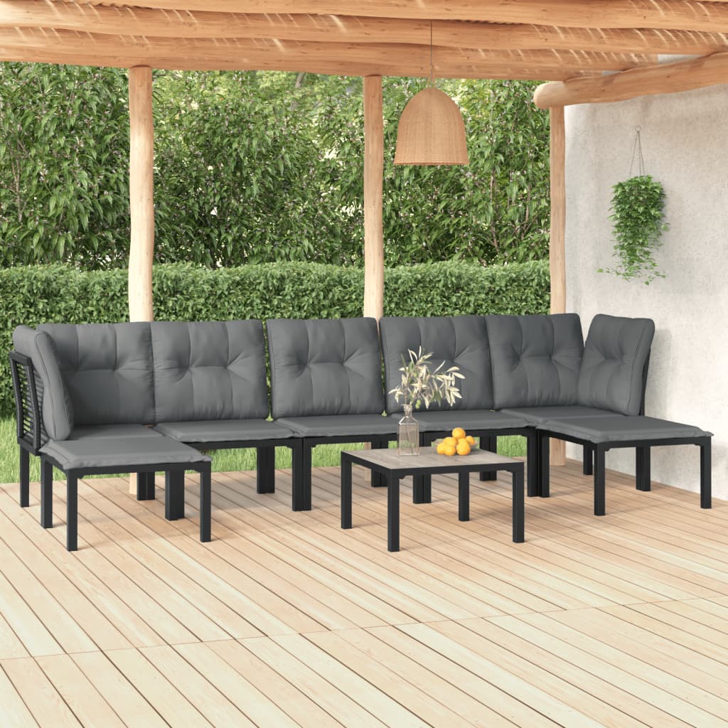 vidaXL 8 Piece Garden Lounge Set Black and Grey Poly Rattan