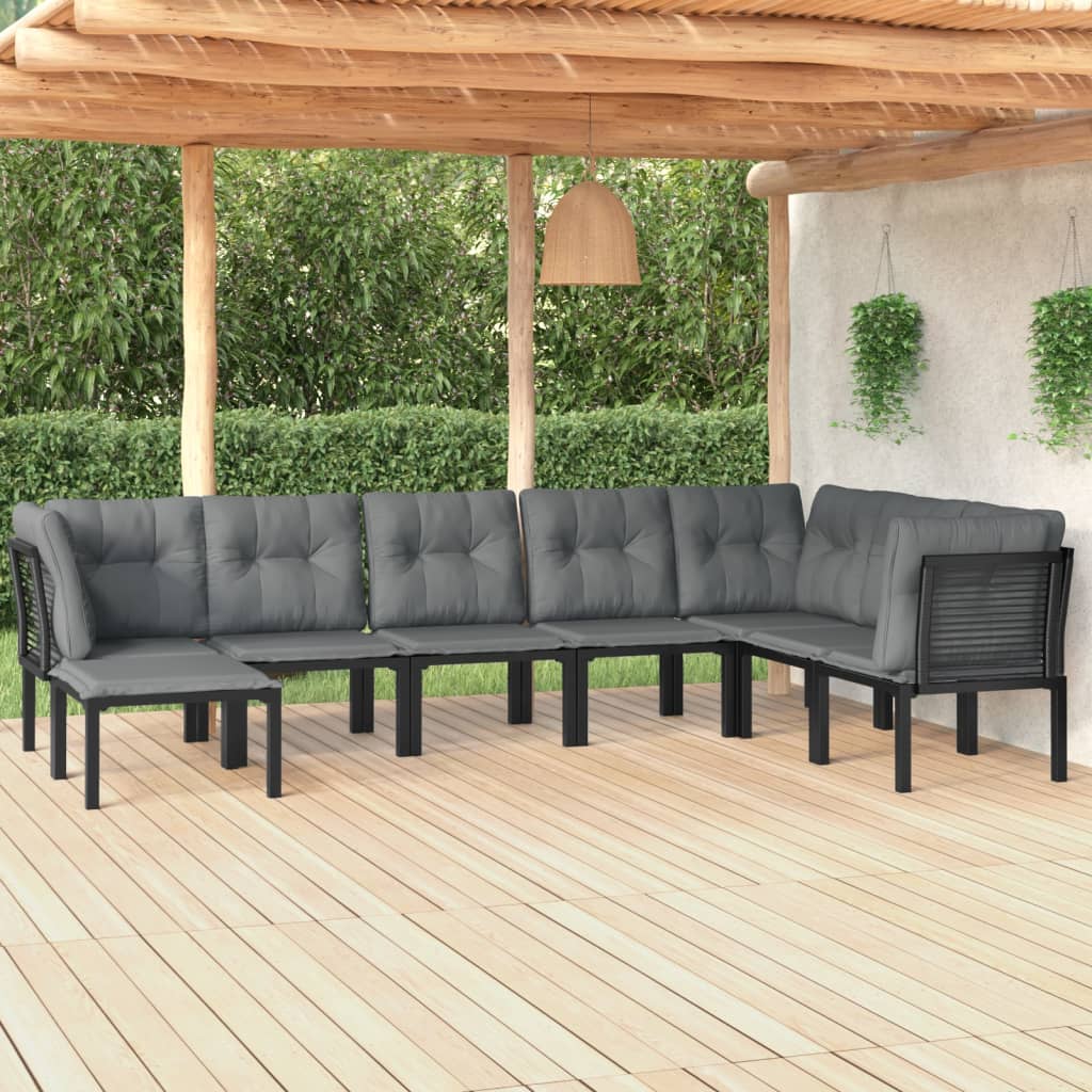 vidaXL 8 Piece Garden Lounge Set Black and Grey Poly Rattan