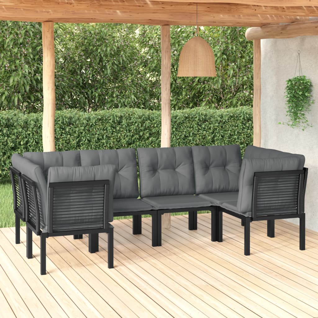 vidaXL 6 Piece Garden Lounge Set Black and Grey Poly Rattan