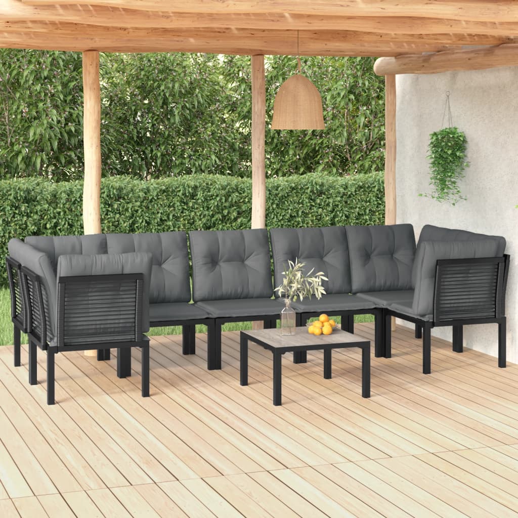 vidaXL 8 Piece Garden Lounge Set Black and Grey Poly Rattan