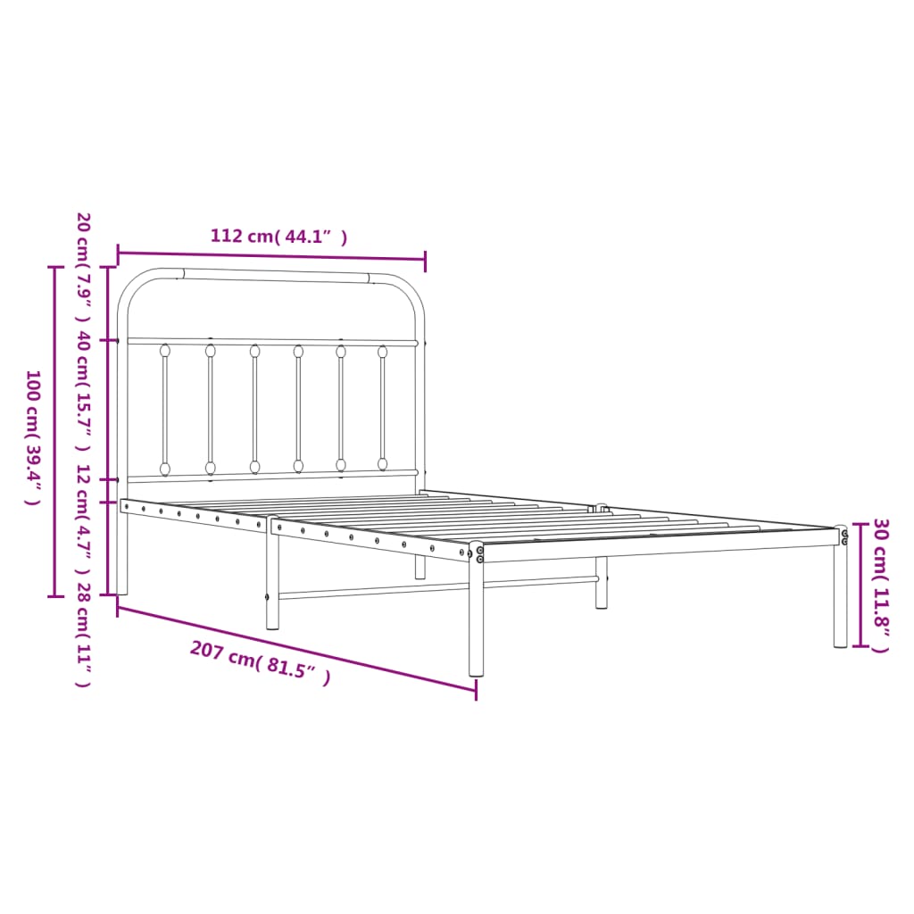 8720845881177_g_en_hd_7 vidaXL Metal Bed Frame without Mattress with Headboard Black 107x203 cm King Single - Image 9