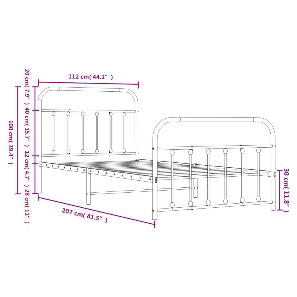 8720845881351_g_en_hd_7 vidaXL Metal Bed Frame without Mattress with Footboard Black 107x203 cm King Single - Image 9