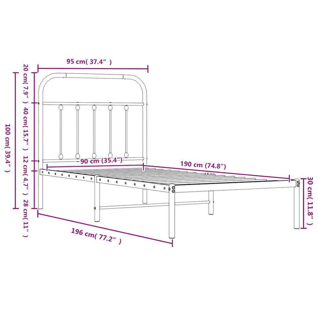 8720845881627_g_en_hd_7 vidaXL Metal Bed Frame without Mattress with Headboard White 90x190 cm - Image 9