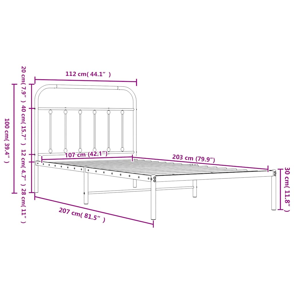8720845881849_g_en_hd_7 vidaXL Metal Bed Frame without Mattress with Footboard White 107x203 cm King Single - Image 9