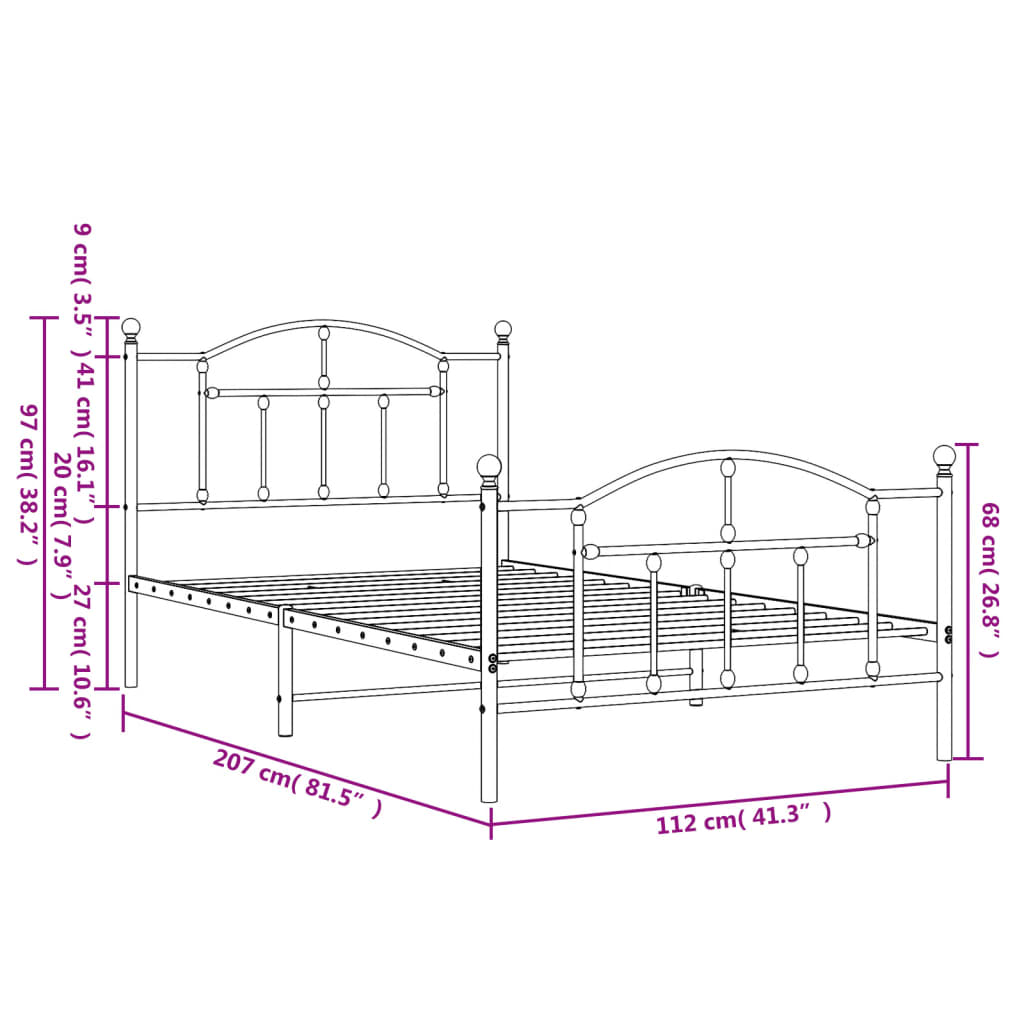 8720845882334_g_en_hd_7 vidaXL Metal Bed Frame without Mattress with Footboard Black 107x203 cm King Single - Image 9