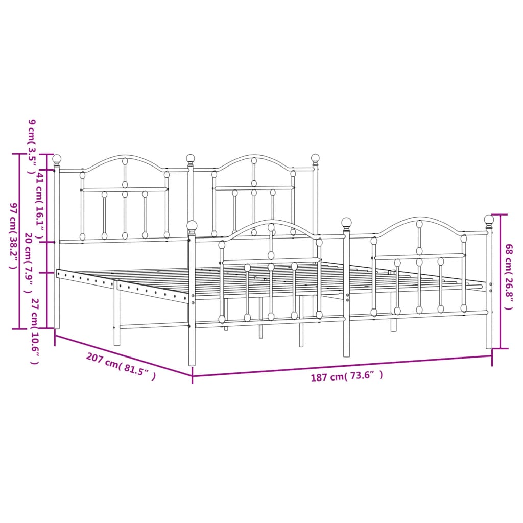 8720845882419_g_en_hd_7 vidaXL Metal Bed Frame without Mattress with Footboard Black 183x203 cm King - Image 9