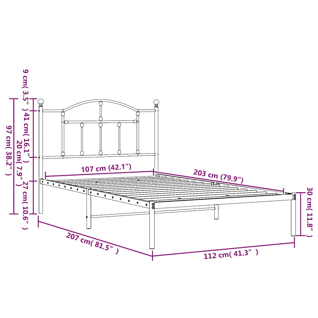 8720845882648_g_en_hd_7 vidaXL Metal Bed Frame without Mattress with Headboard White 107x203 cm King Single - Image 9