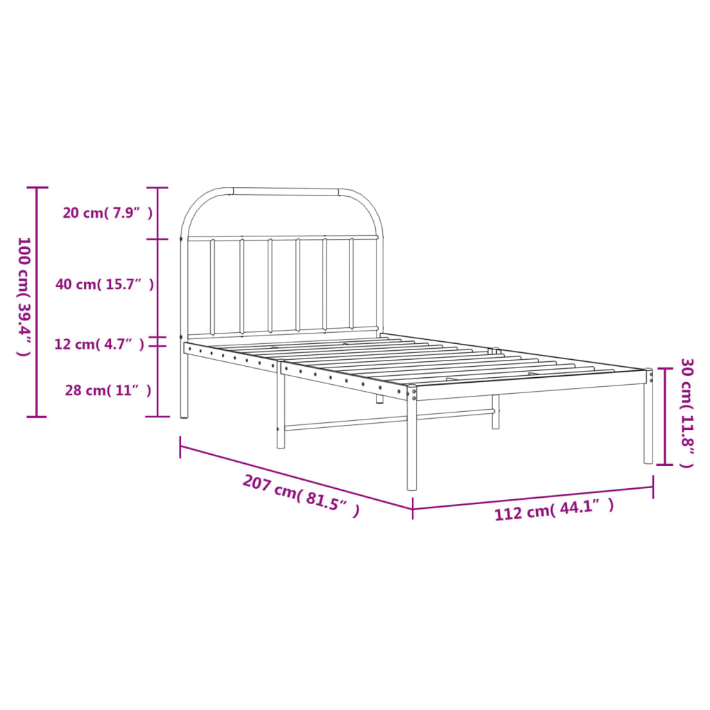 8720845884116_g_en_hd_8 vidaXL Metal Bed Frame without Mattress with Headboard Black 107x203 cm King Single - Image 10
