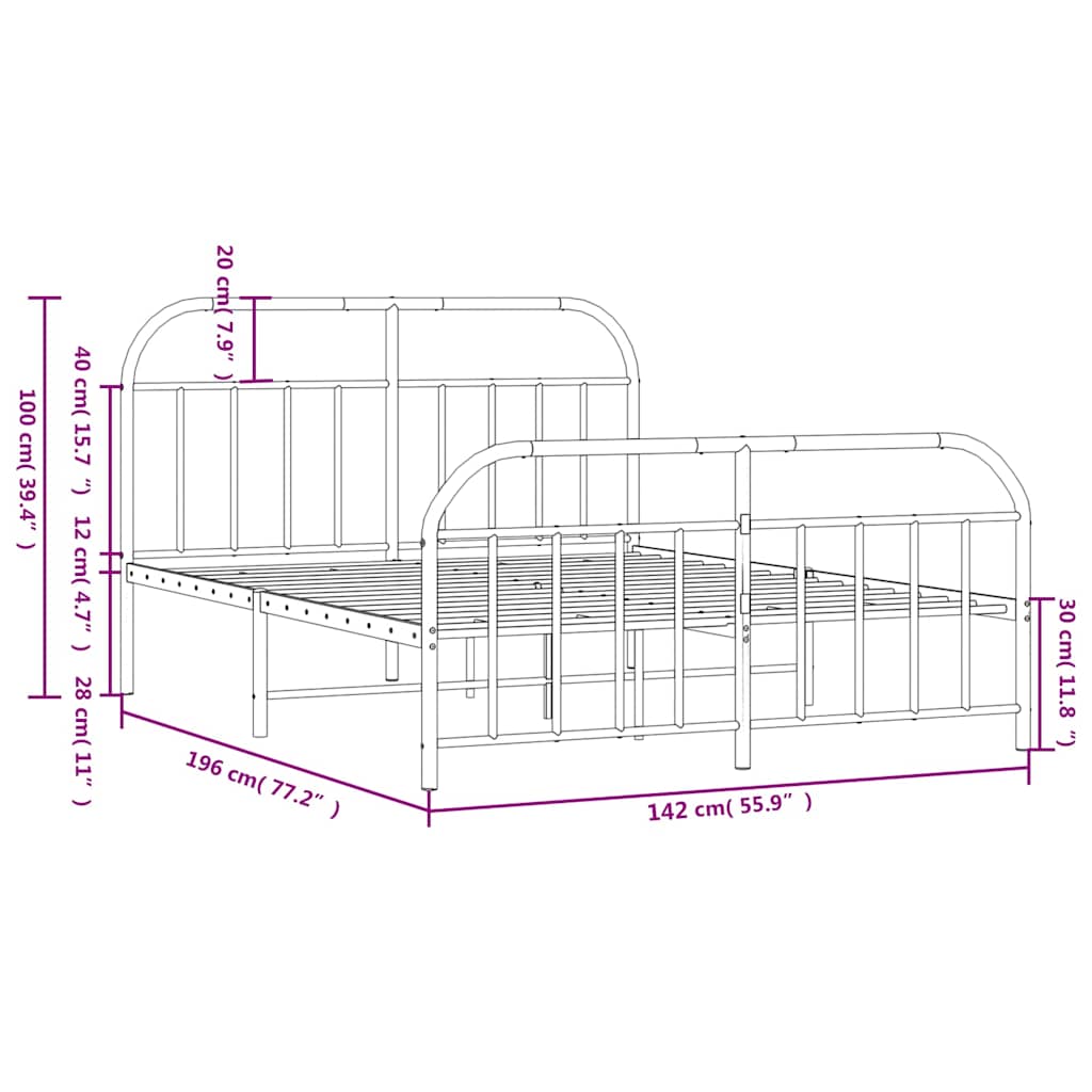 8720845884321_g_en_hd_8 vidaXL Metal Bed Frame without Mattress with Footboard Black 135x190 cm - Image 10
