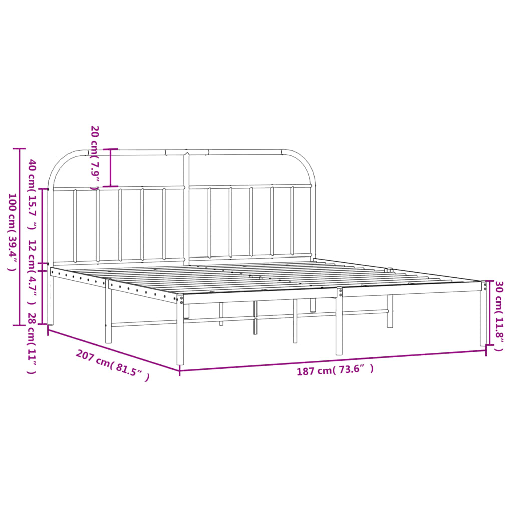8720845884680_g_en_hd_8 vidaXL Metal Bed Frame without Mattress with Headboard White 183x203 cm King - Image 10