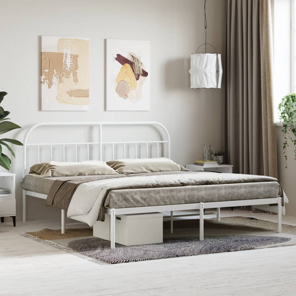 vidaXL Metal Bed Frame without Mattress with Headboard White 183x203 cm King