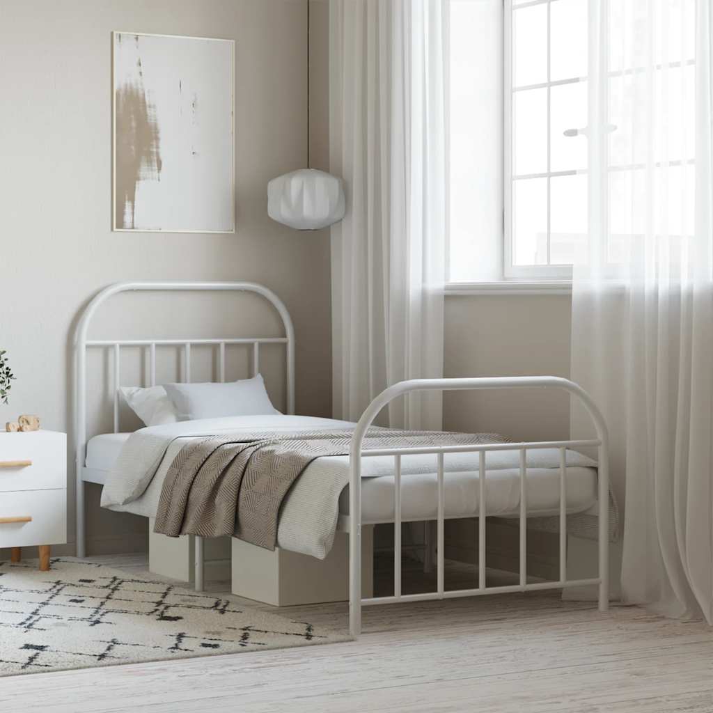 vidaXL Metal Bed Frame without Mattress with Footboard White 90x190 cm
