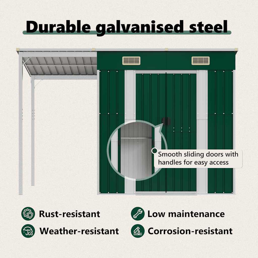 8720845888831_g_en_hd_8 vidaXL Garden Shed with Extended Roof Green 277x107x181 cm Steel - Image 10