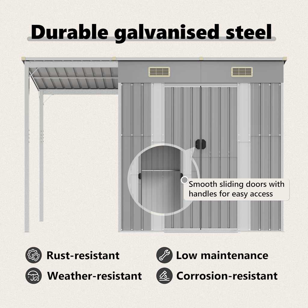 8720845888848_g_en_hd_8 vidaXL Garden Shed with Extended Roof Light Grey 277x107x181 cm Steel - Image 10
