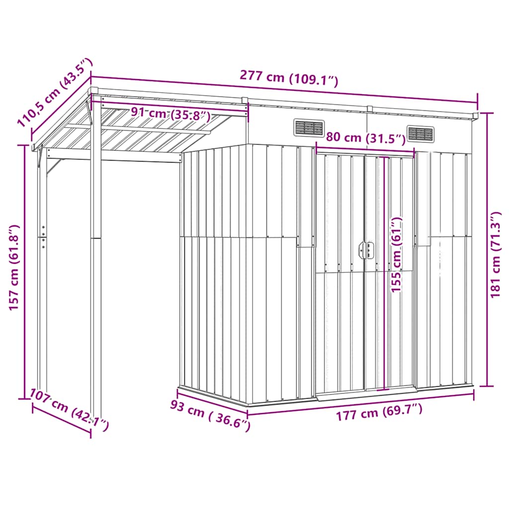 8720845888862_g_en_hd_7 vidaXL Garden Shed with Extended Roof Brown 277x107x181 cm Steel - Image 9