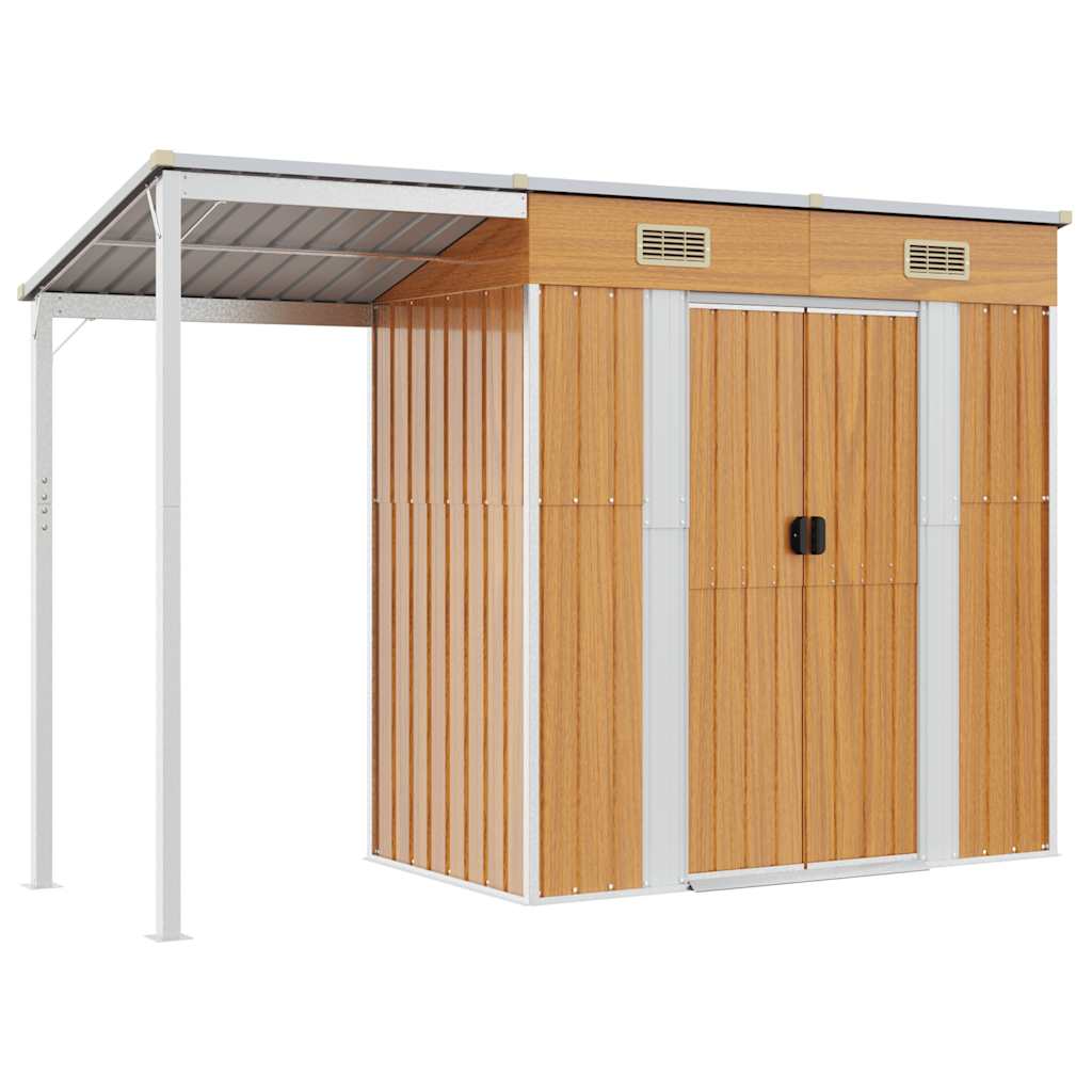 8720845888879_a_en_hd_1 vidaXL Garden Shed with Extended Roof Light Brown 277x107x181 cm Steel - Image 2