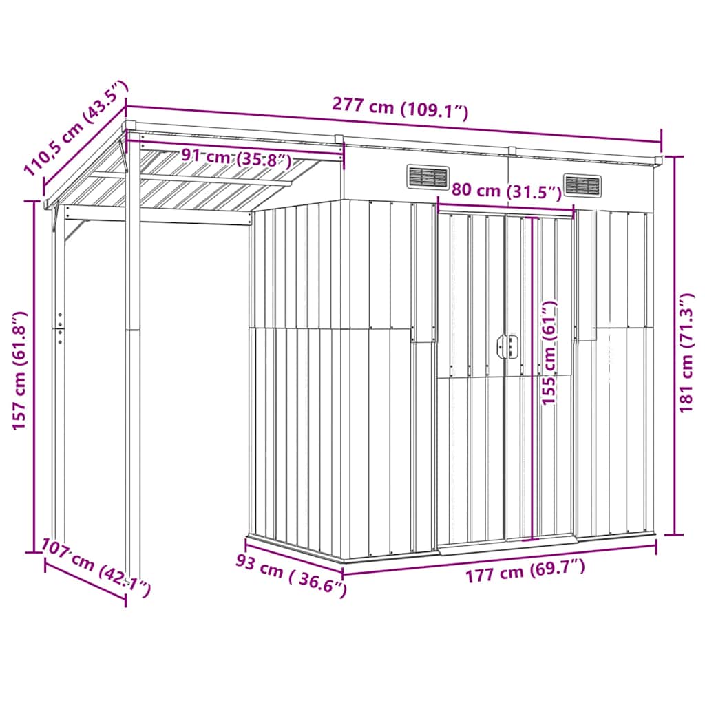 8720845888879_g_en_hd_7 vidaXL Garden Shed with Extended Roof Light Brown 277x107x181 cm Steel - Image 9