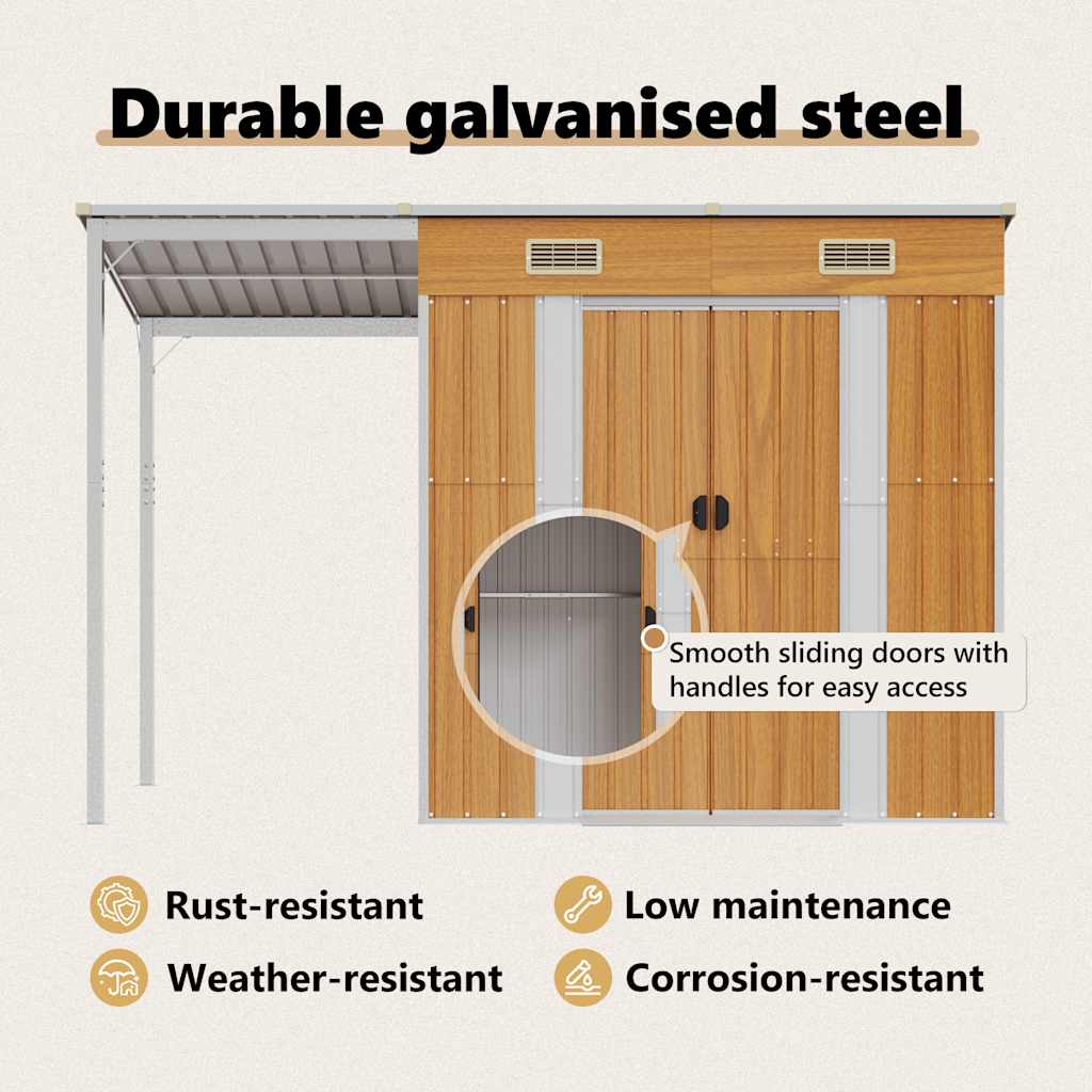 8720845888879_g_en_hd_8 vidaXL Garden Shed with Extended Roof Light Brown 277x107x181 cm Steel - Image 10