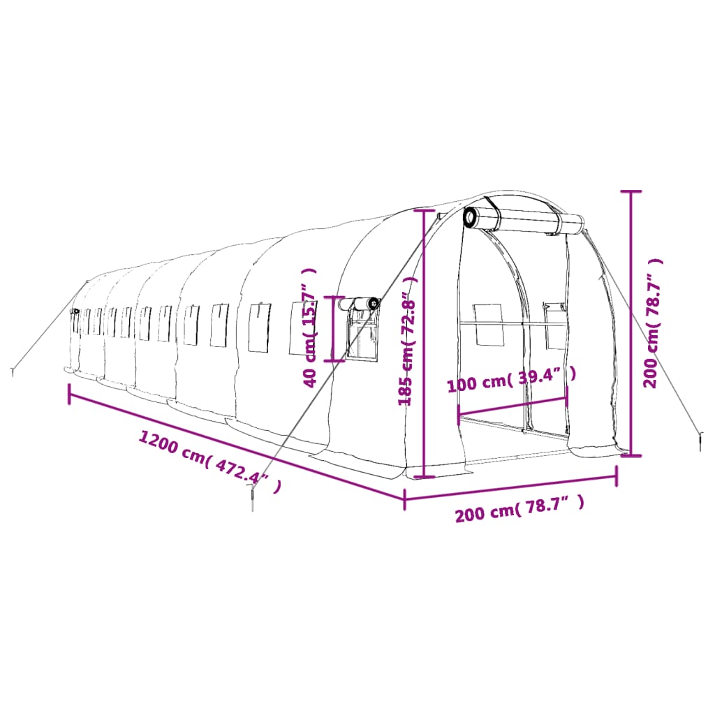 8720845891077_g_en_hd_10 vidaXL Greenhouse with Steel Frame Green 24 m² 12x2x2 m - Image 12