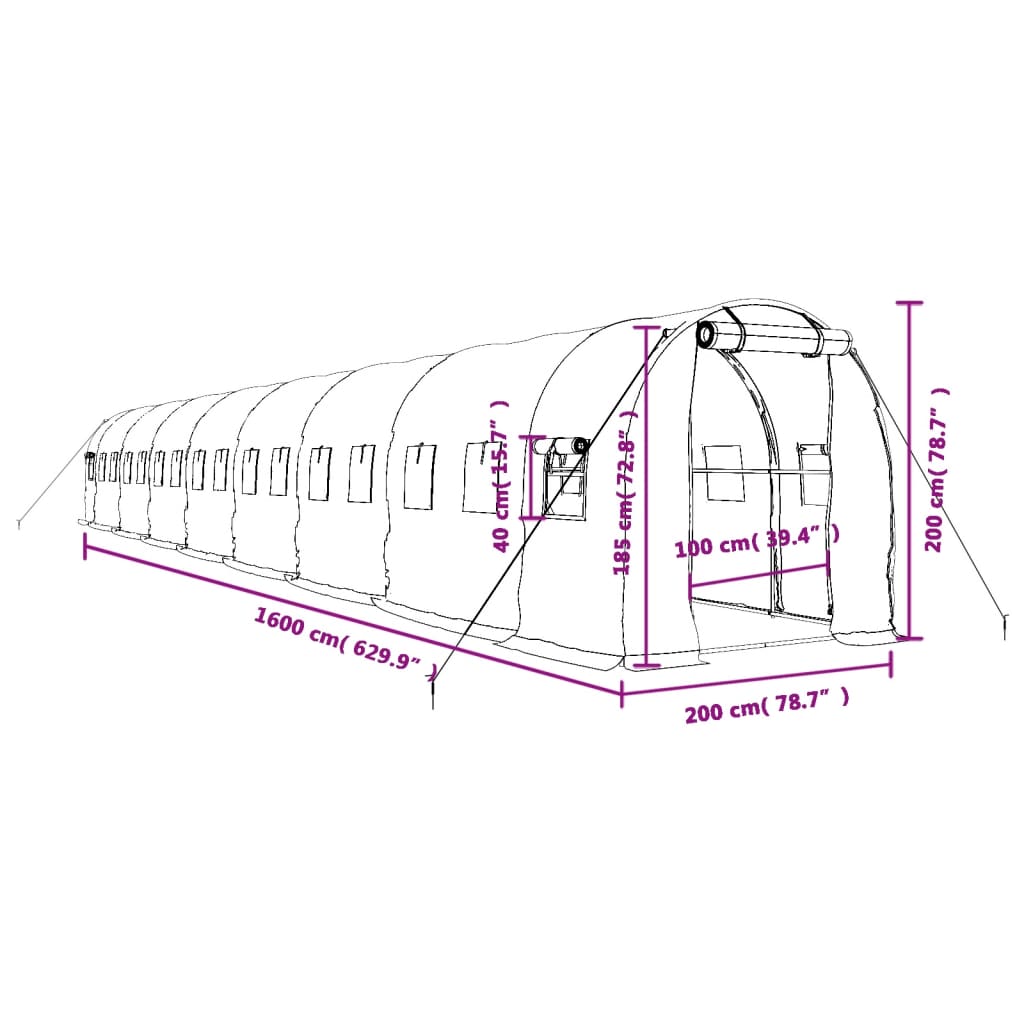 8720845891091_g_en_hd_10 vidaXL Greenhouse with Steel Frame Green 32 m² 16x2x2 m - Image 12