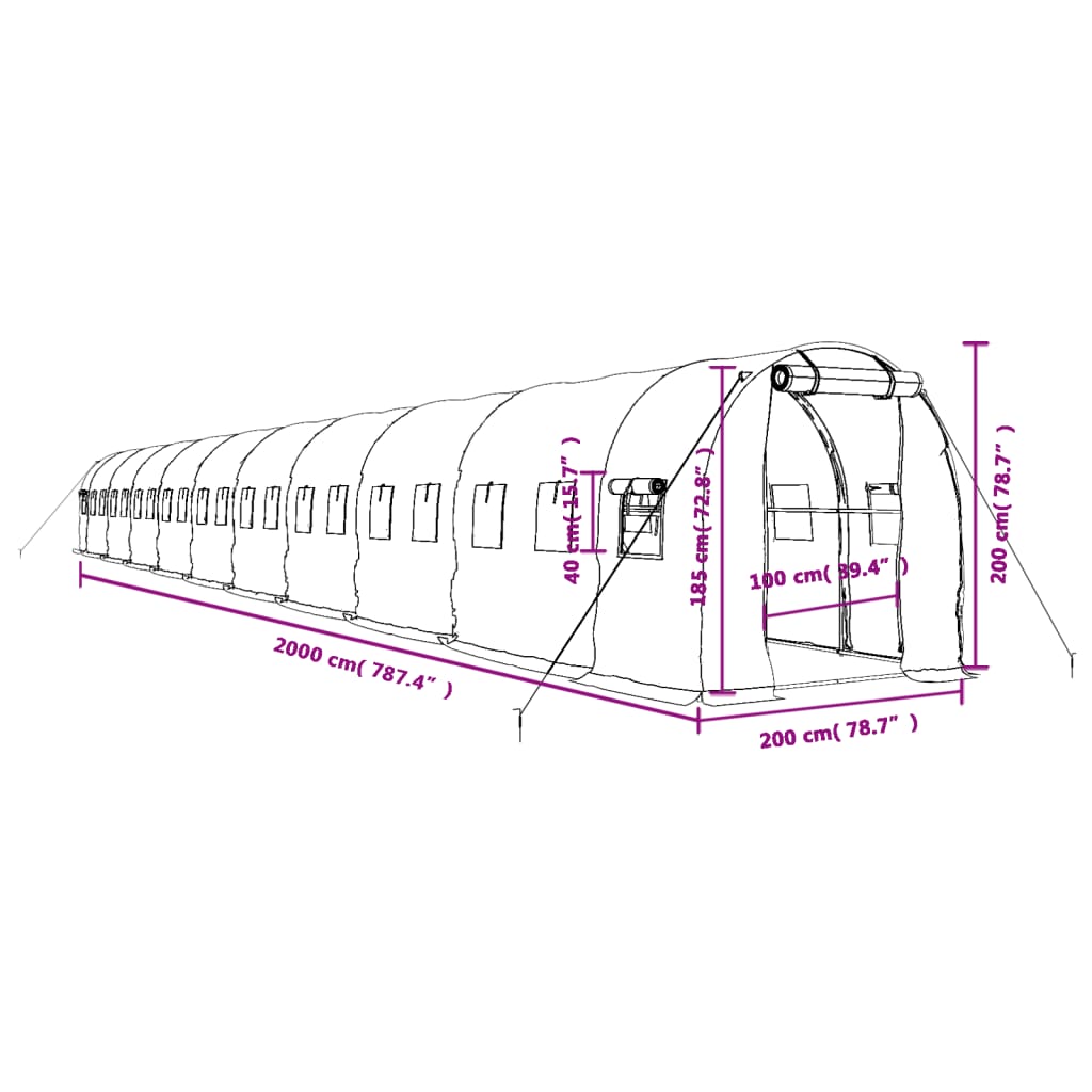 8720845891220_g_en_hd_10 vidaXL Greenhouse with Steel Frame White 40 m² 20x2x2 m - Image 12