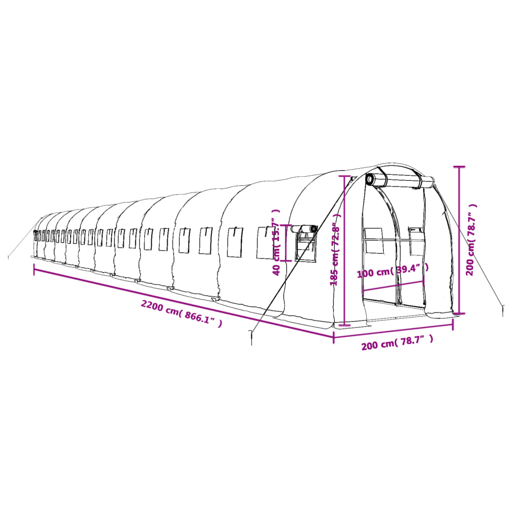 8720845891237_g_en_hd_10 vidaXL Greenhouse with Steel Frame White 44 m² 22x2x2 m - Image 12