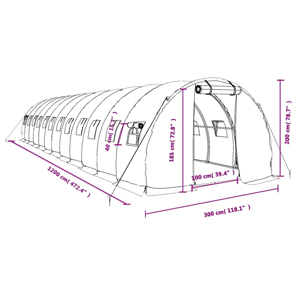 8720845891299_g_en_hd_10 vidaXL Greenhouse with Steel Frame Green 36 m² 12x3x2 m - Image 12