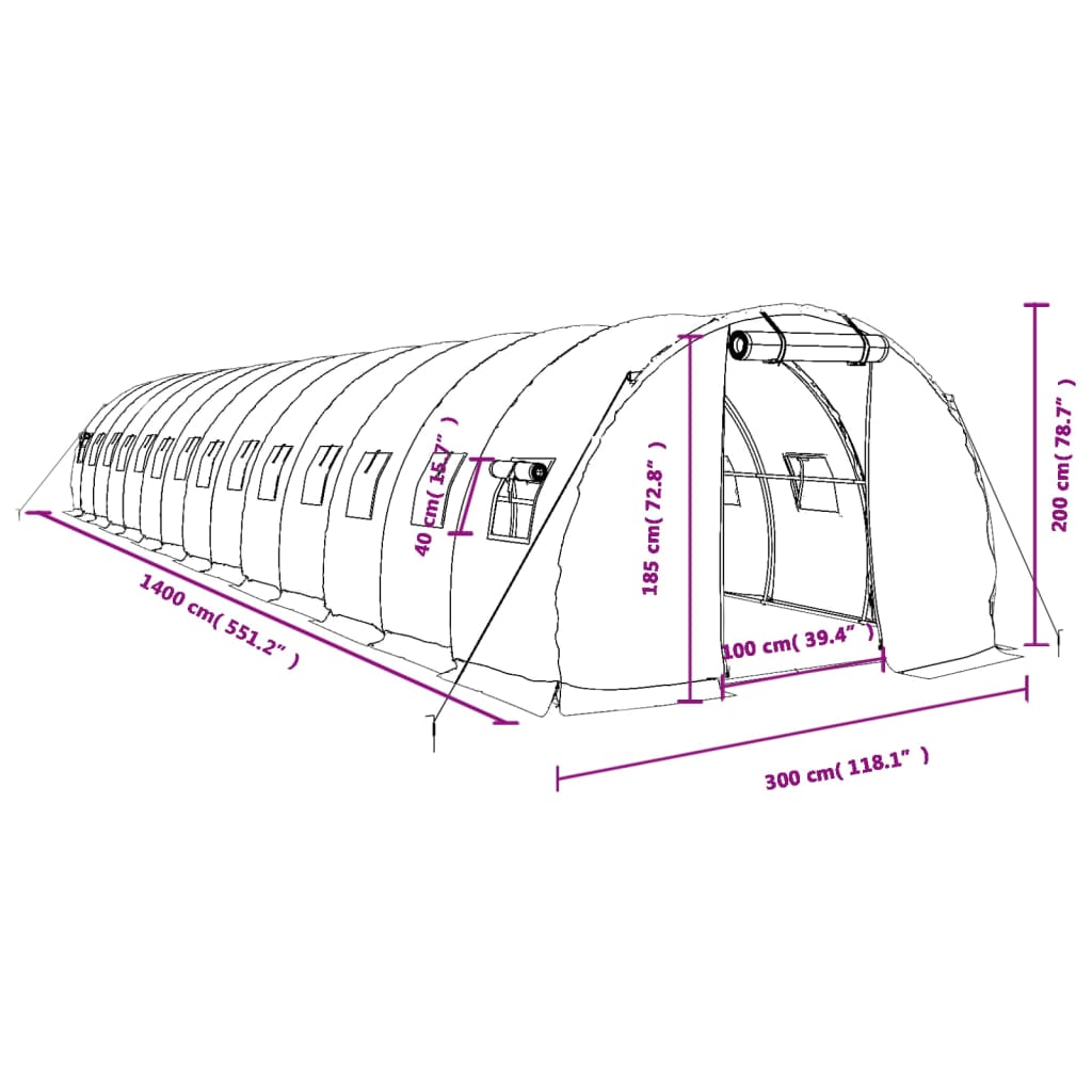 8720845891305_g_en_hd_10 vidaXL Greenhouse with Steel Frame Green 42 m² 14x3x2 m - Image 12