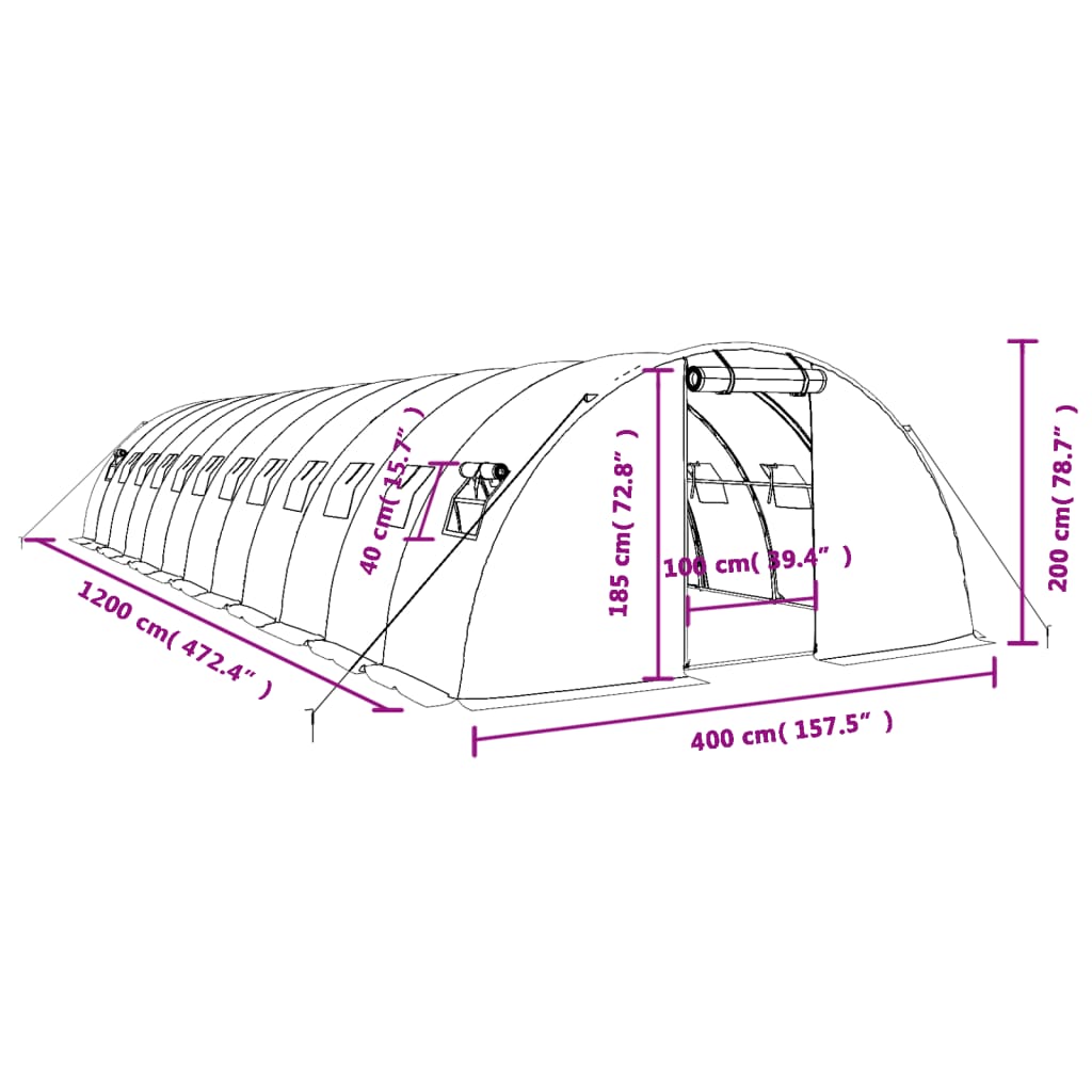 8720845891510_g_en_hd_10 vidaXL Greenhouse with Steel Frame Green 48 m² 12x4x2 m - Image 12