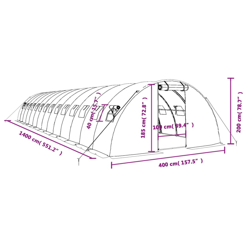 8720845891527_g_en_hd_10 vidaXL Greenhouse with Steel Frame Green 56 m² 14x4x2 m - Image 12