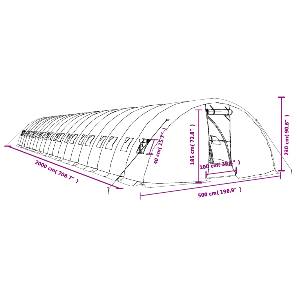 8720845891770_g_en_hd_10 vidaXL Greenhouse with Steel Frame Green 100 m² 20x5x2.3 m - Image 12