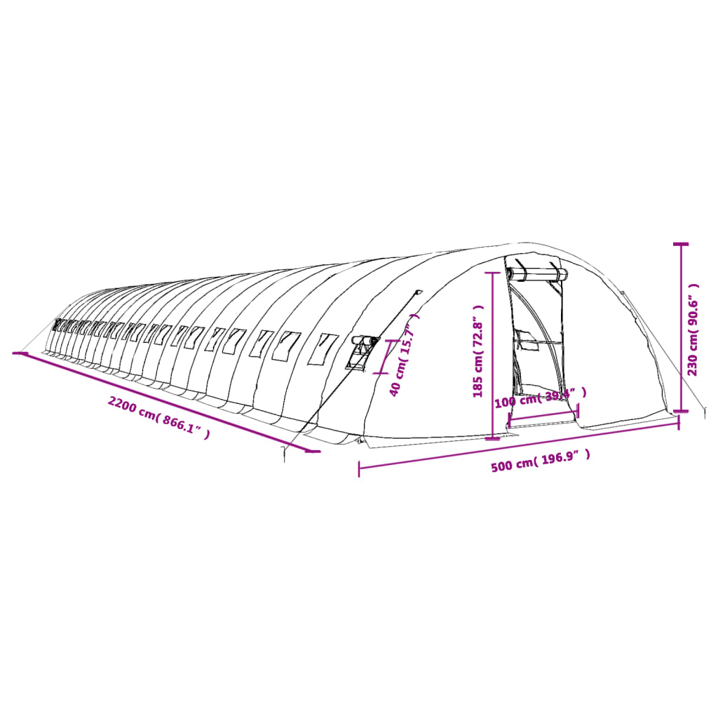 8720845891893_g_en_hd_10 vidaXL Greenhouse with Steel Frame White 110 m² 22x5x2.3 m - Image 12