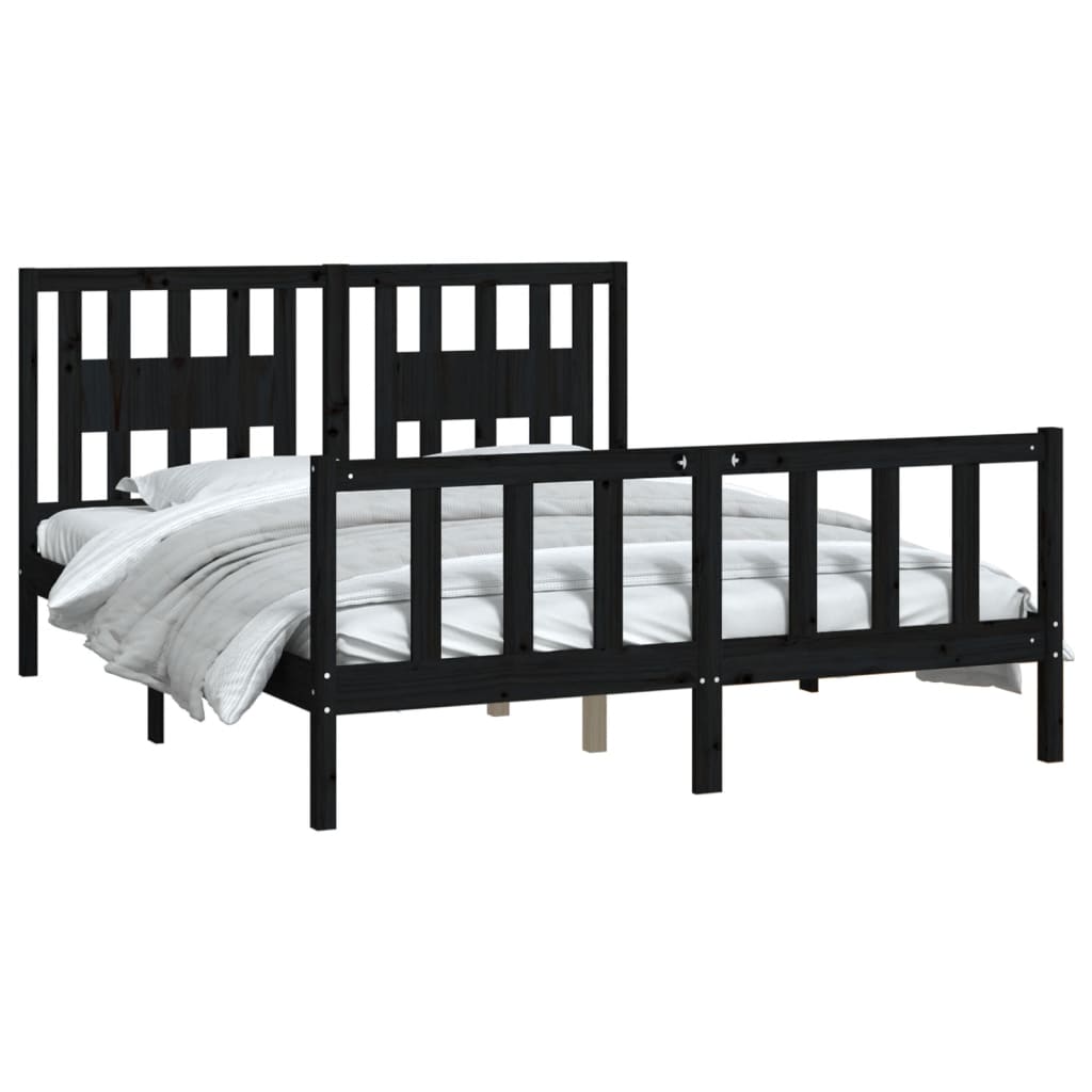 8720845893620_g_en_hd_1 vidaXL Bed Frame without Mattress Black Solid Wood Pine 150x200 cm - Image 3