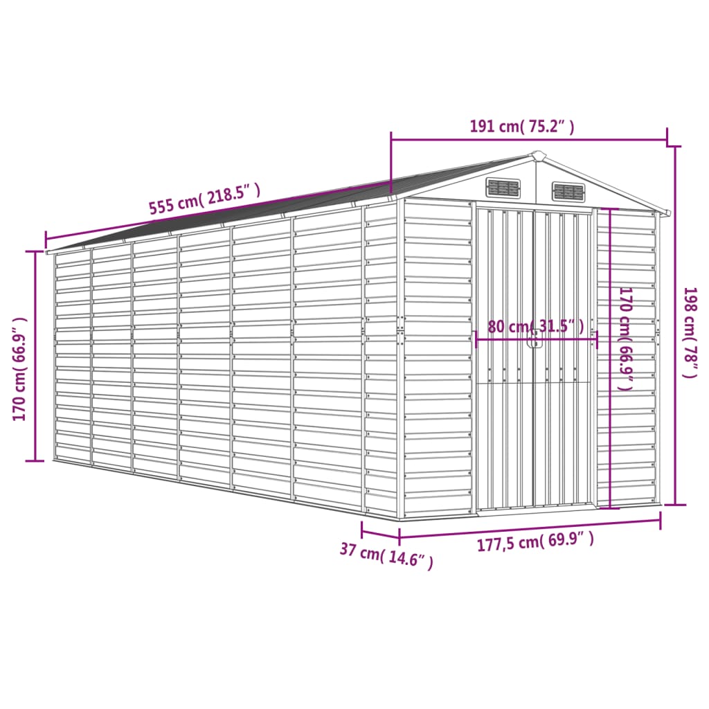 8720845894375_g_en_hd_10 vidaXL Garden Shed Green 191x555x198 cm Galvanised Steel - Image 12