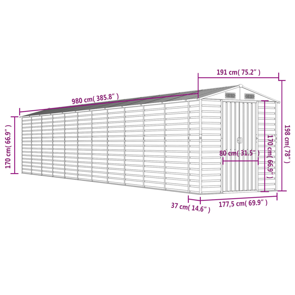 8720845894429_g_en_hd_10 vidaXL Garden Shed Green 191x980x198 cm Galvanised Steel - Image 12