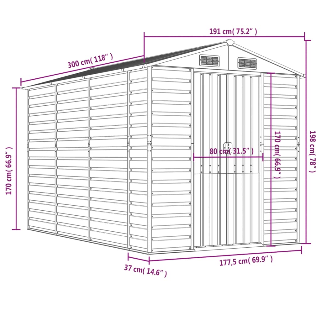 8720845894450_g_en_hd_10 vidaXL Garden Shed Light Grey 191x300x198 cm Galvanised Steel - Image 12