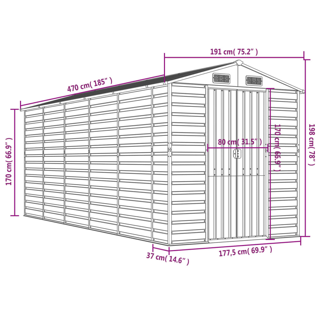 8720845894474_g_en_hd_10 vidaXL Garden Shed Light Grey 191x470x198 cm Galvanised Steel - Image 12