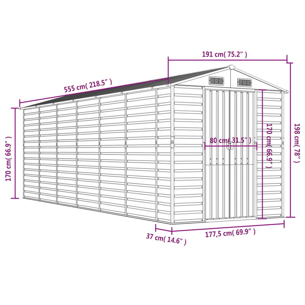 8720845894481_g_en_hd_10 vidaXL Garden Shed Light Grey 191x555x198 cm Galvanised Steel - Image 12