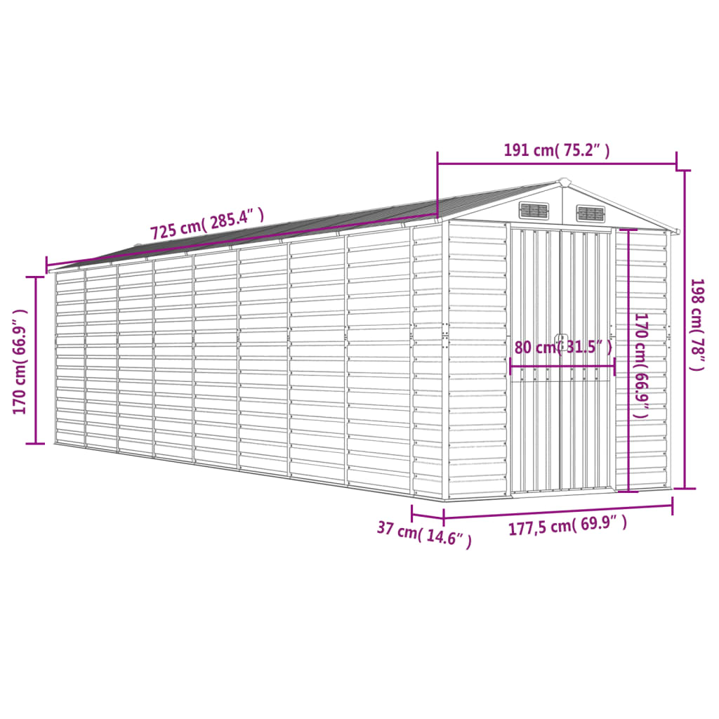 8720845894504_g_en_hd_10 vidaXL Garden Shed Light Grey 191x725x198 cm Galvanised Steel - Image 12