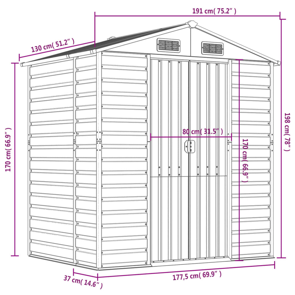 8720845894542_g_en_hd_10 vidaXL Garden Shed Anthracite 191x130x198 cm Galvanised Steel - Image 12
