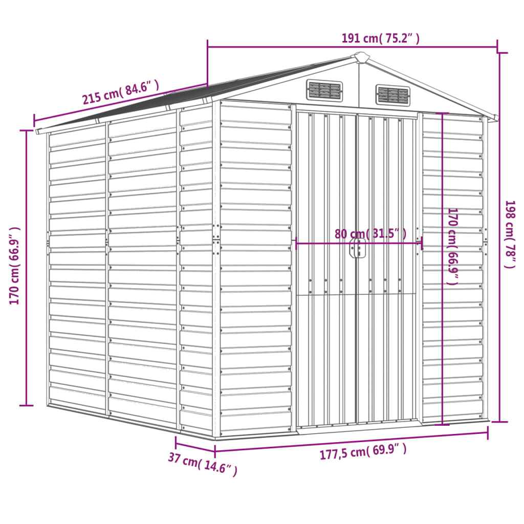 8720845894559_g_en_hd_10 vidaXL Garden Shed Anthracite 191x215x198 cm Galvanised Steel - Image 12