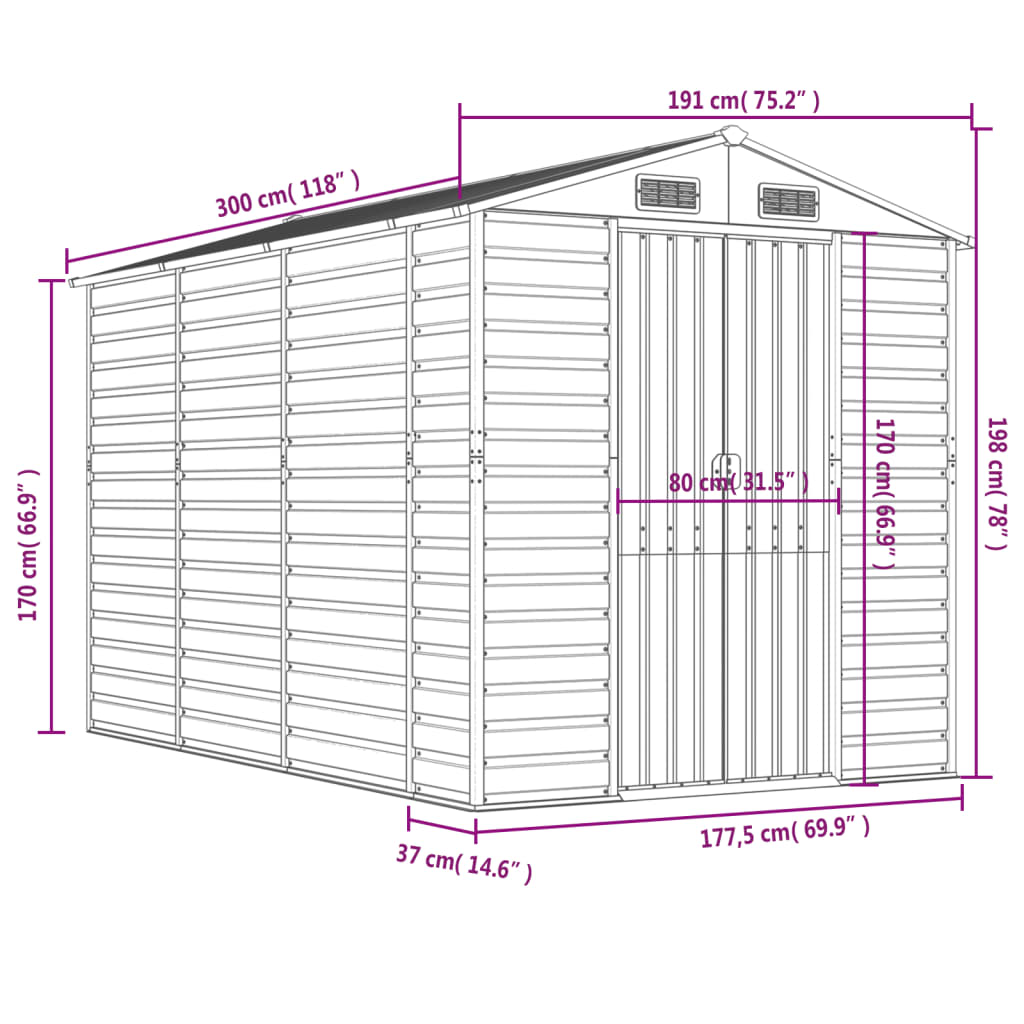 8720845894566_g_en_hd_10 vidaXL Garden Shed Anthracite 191x300x198 cm Galvanised Steel - Image 12