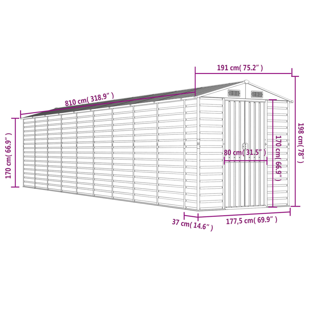 8720845894627_g_en_hd_10 vidaXL Garden Shed Anthracite 191x810x198 cm Galvanised Steel - Image 12