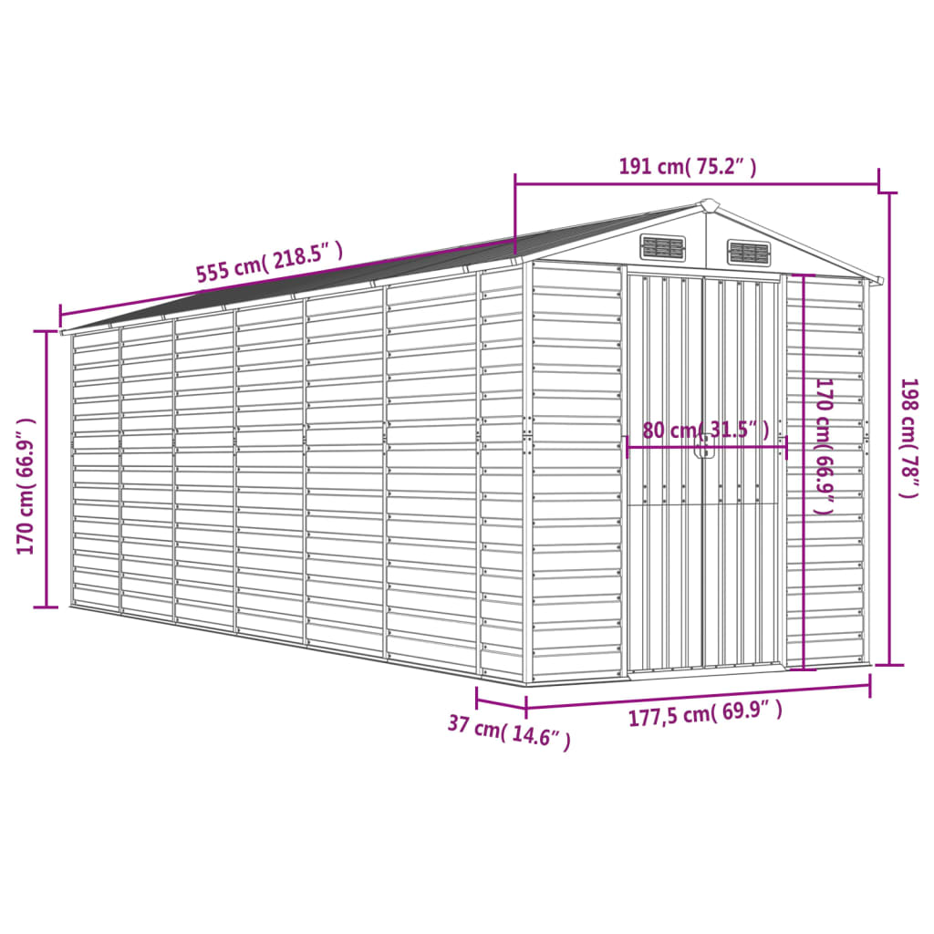 8720845894702_g_en_hd_10 vidaXL Garden Shed Brown 191x555x198 cm Galvanised Steel - Image 12