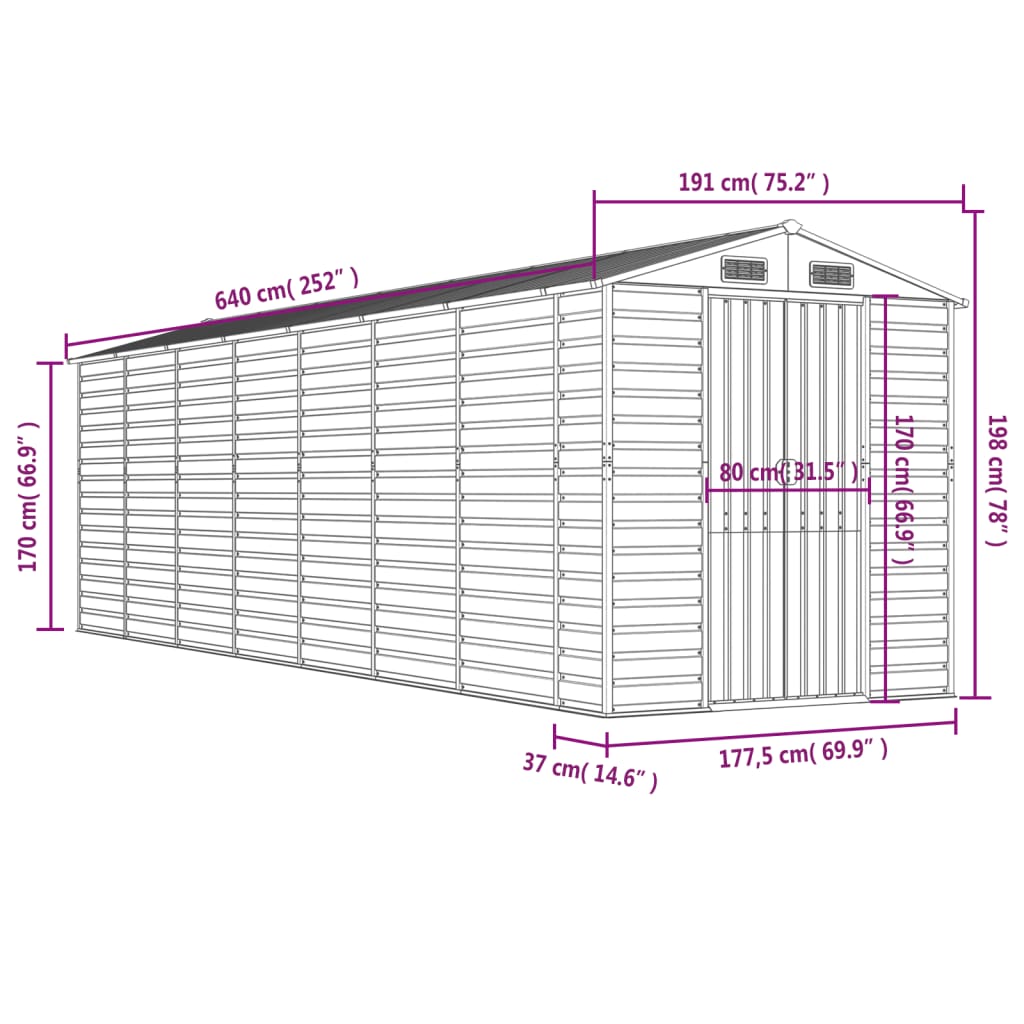 8720845894719_g_en_hd_10 vidaXL Garden Shed Brown 191x640x198 cm Galvanised Steel - Image 12
