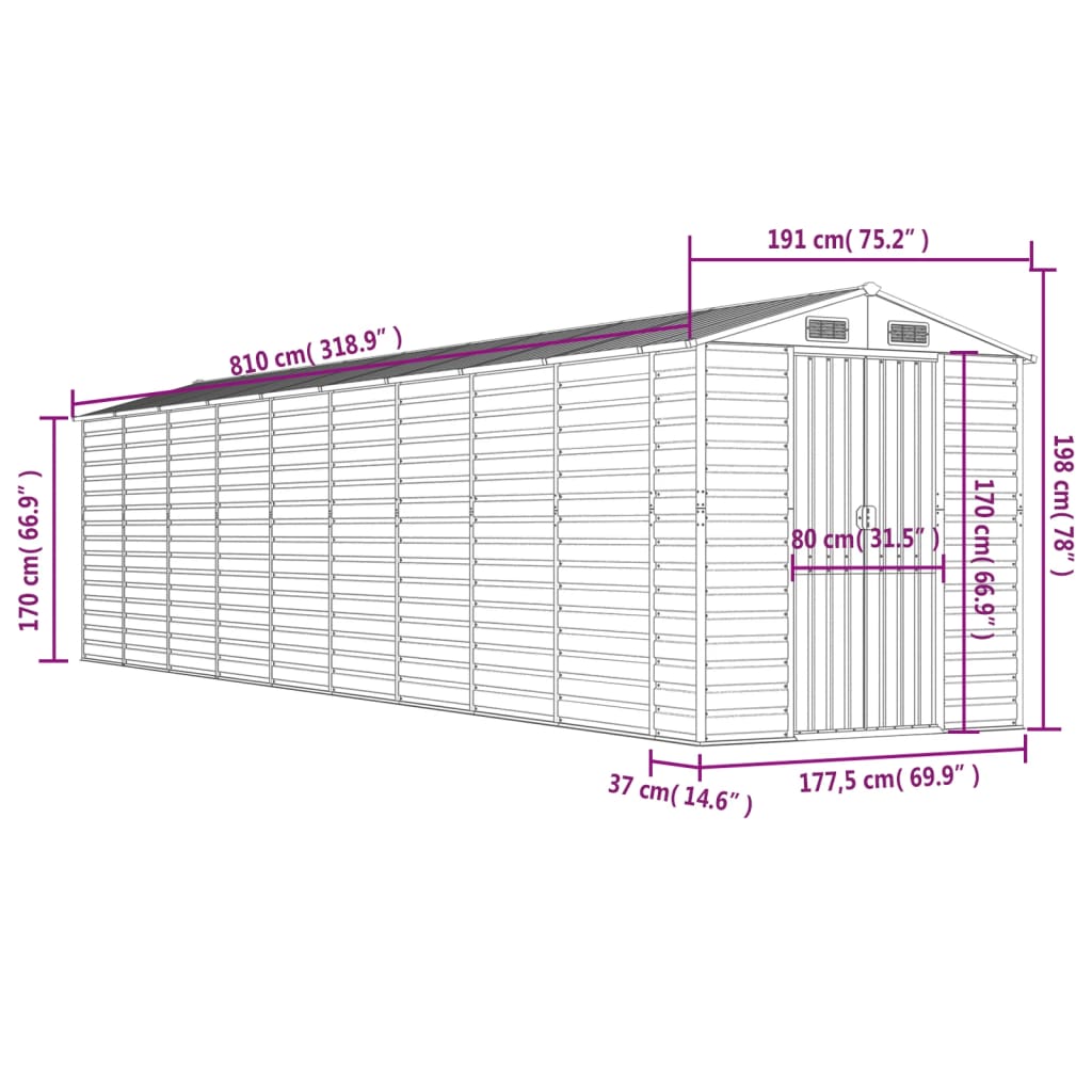 8720845894733_g_en_hd_10 vidaXL Garden Shed Brown 191x810x198 cm Galvanised Steel - Image 12