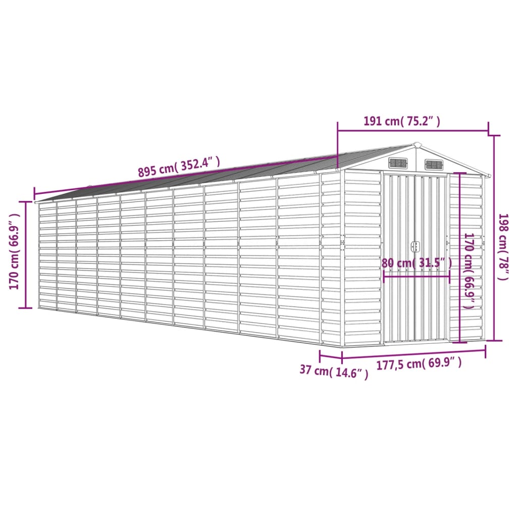 8720845894740_g_en_hd_10 vidaXL Garden Shed Brown 191x895x198 cm Galvanised Steel - Image 12