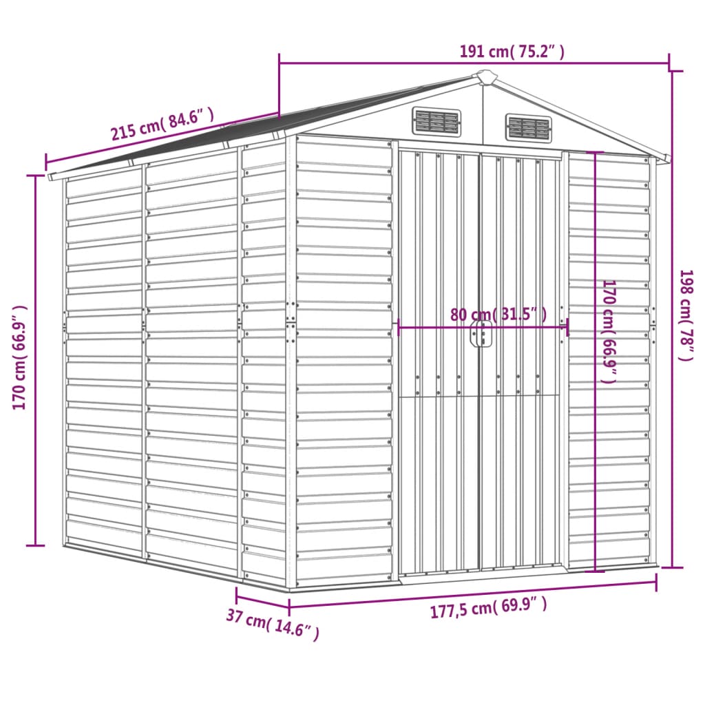 8720845894771_g_en_hd_10 vidaXL Garden Shed Light Brown 191x215x198 cm Galvanised Steel - Image 12