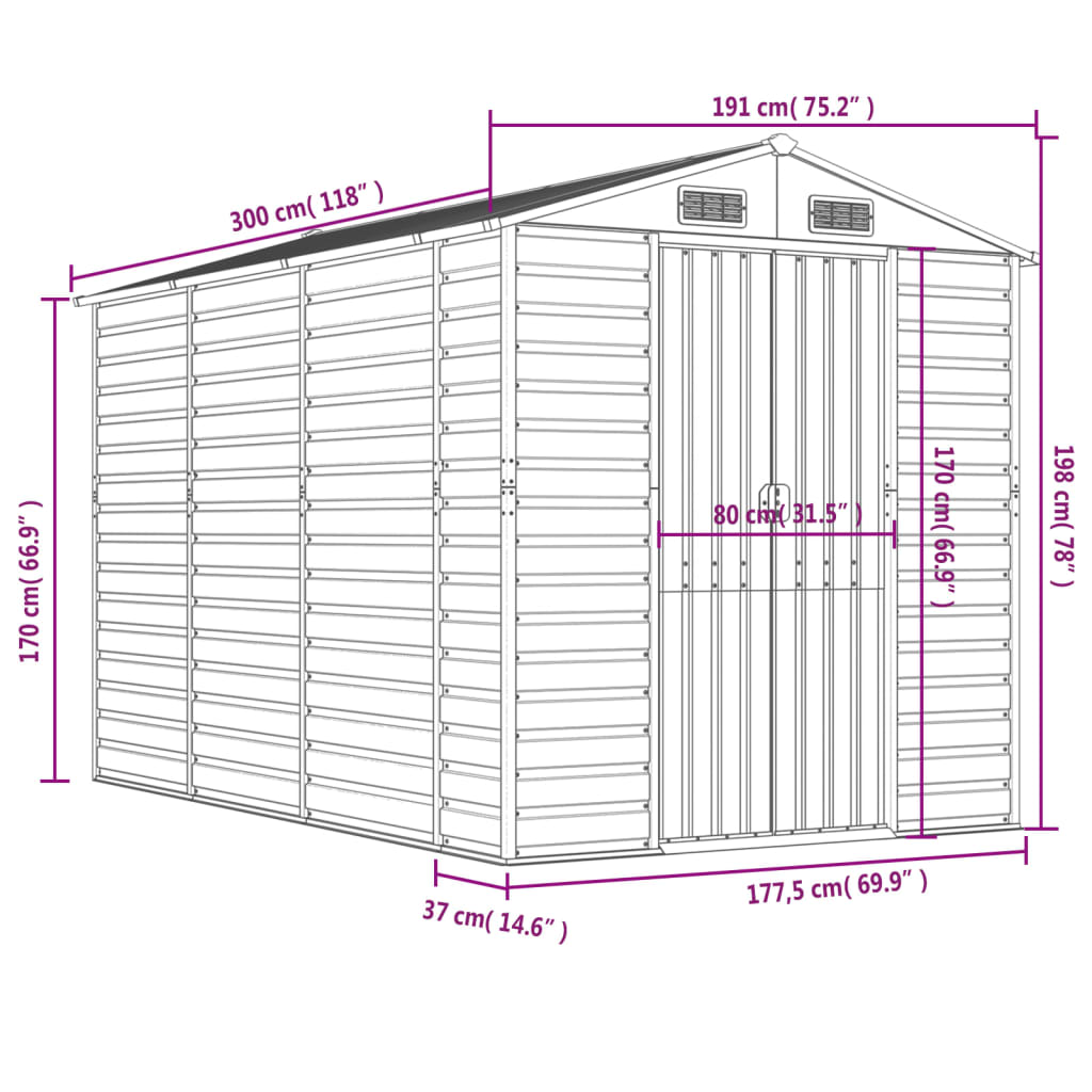 8720845894788_g_en_hd_10 vidaXL Garden Shed Light Brown 191x300x198 cm Galvanised Steel - Image 12